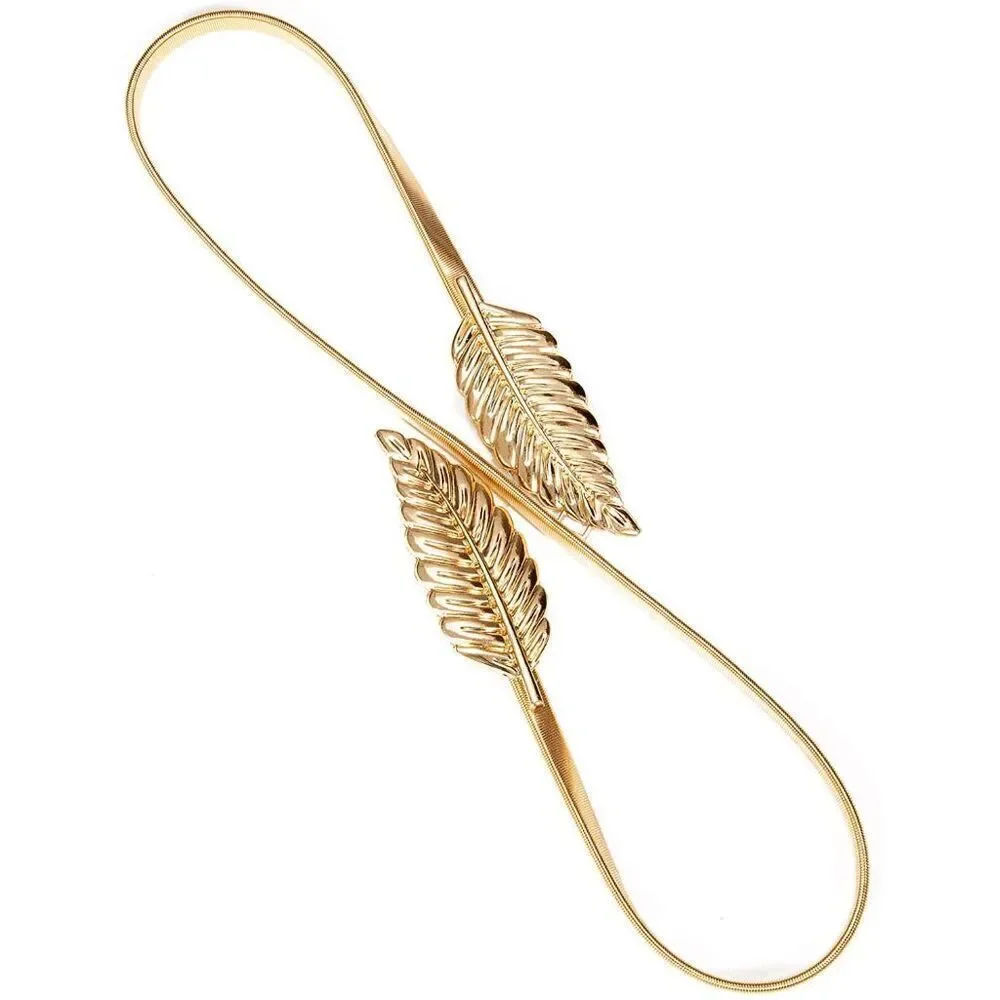 ✨🍃 Leaf Buckle Stretchy Elastic Greek Goddess Gold Silver Metal Dress Belt NEW